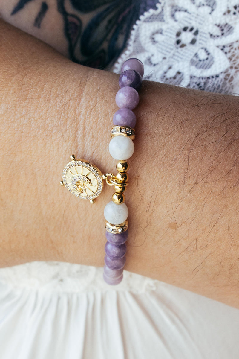 bracelet en lépidolite violette et pierre de lune