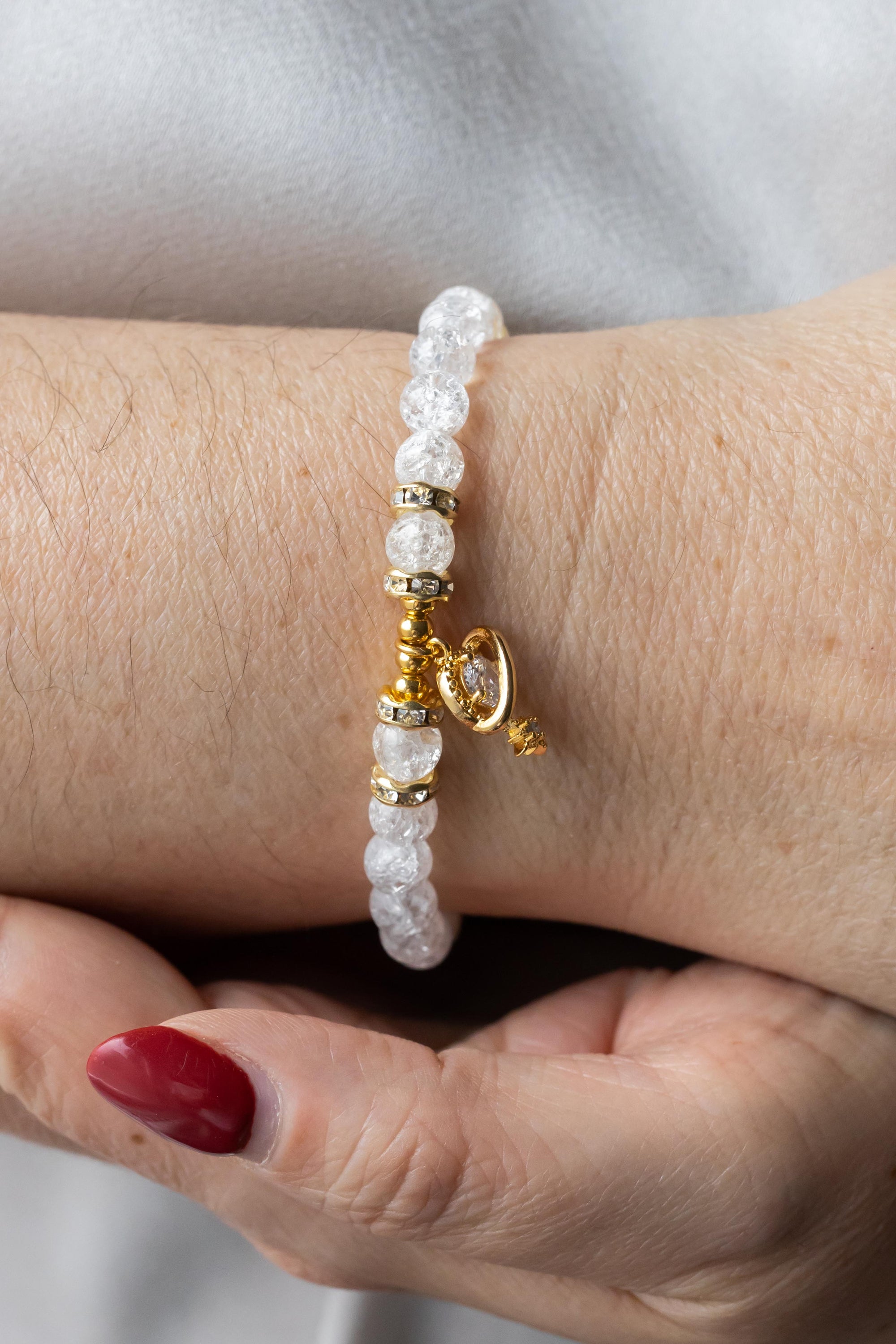 bracelet cristal de roche craquelé, bracelet pierres naturelles, bijoux spirituel bohème-chic
